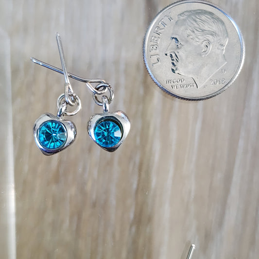 Aqua Rhinestone Heart Earrings