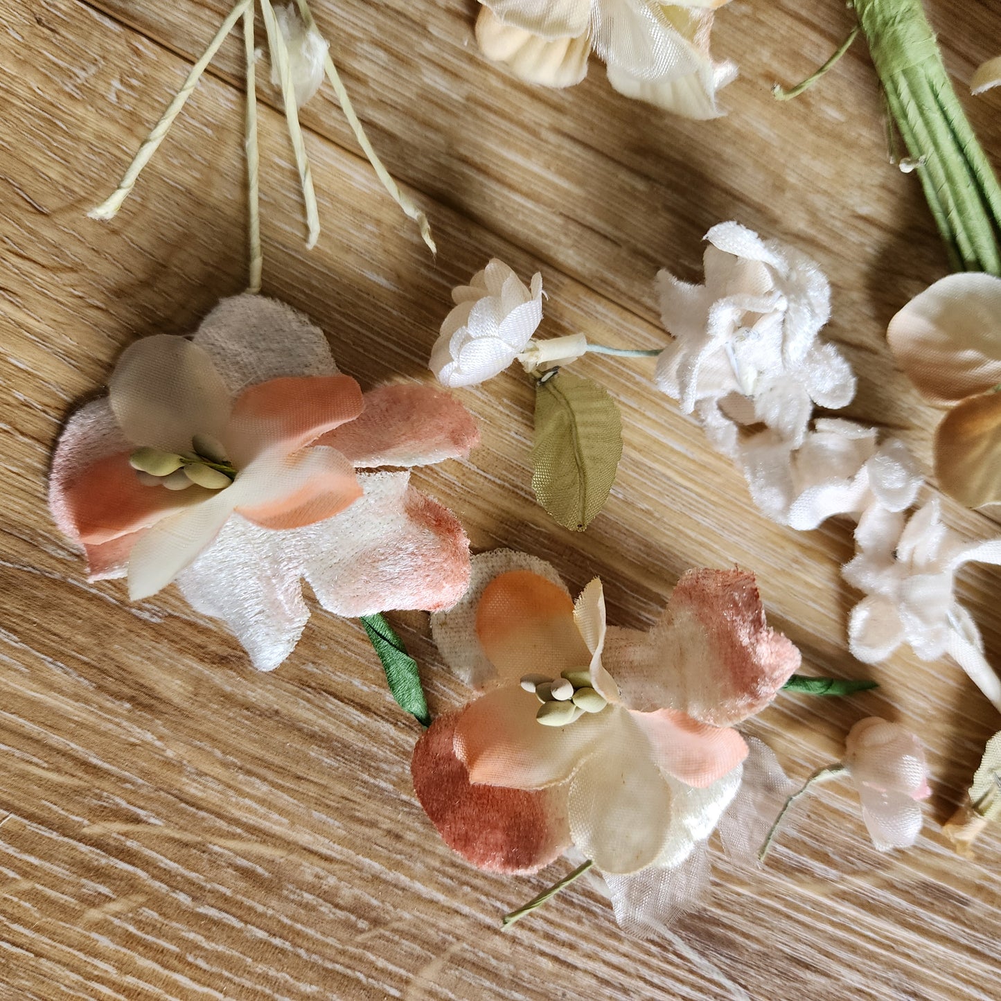 vintage white and peach floral millinery