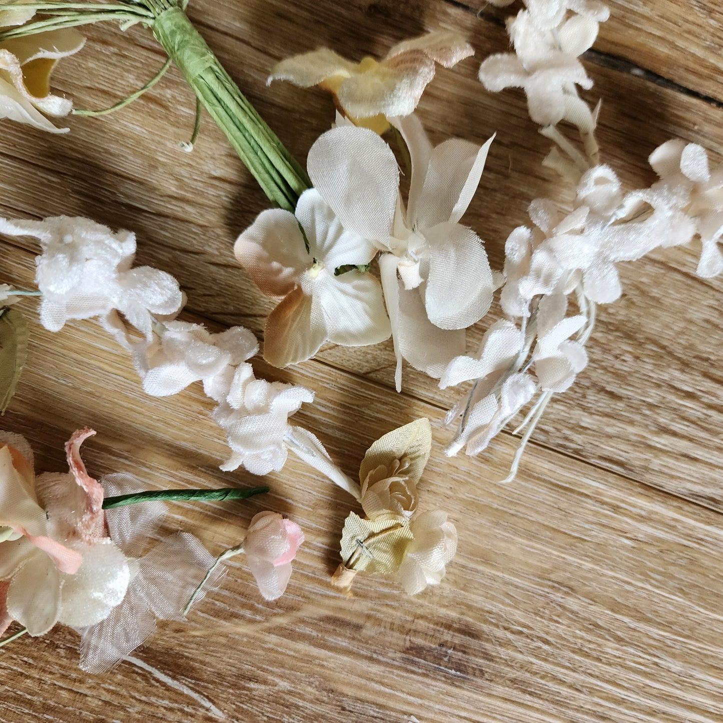 vintage white and peach floral millinery