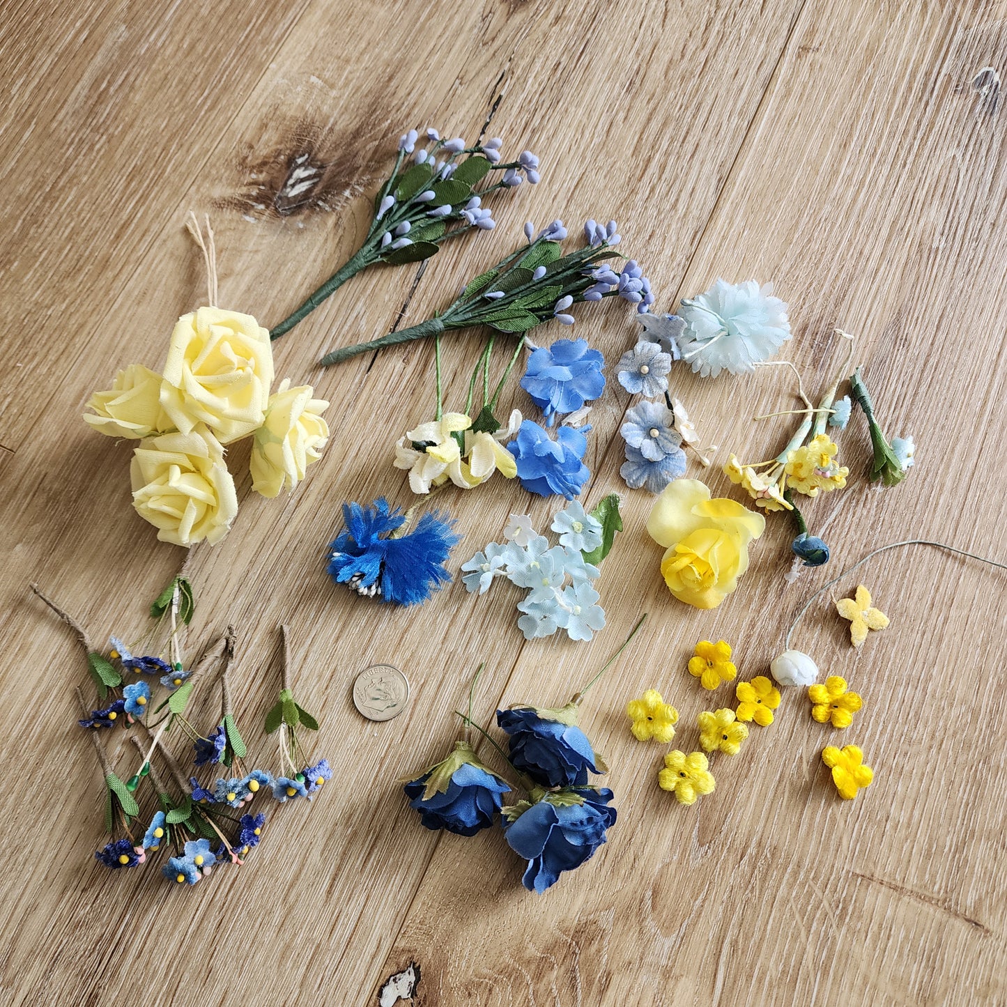 blue and yellow millinery lot