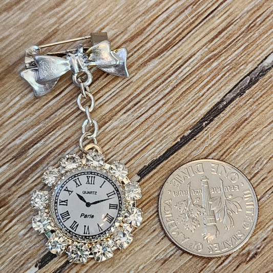 Chatelaine Rhinestone Watch Roman Numerals